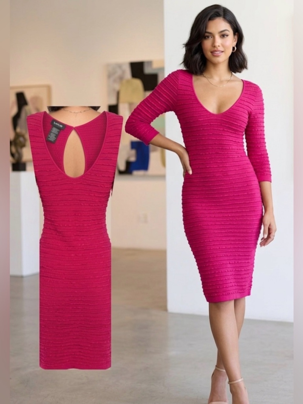Bebe Body Con Detailed Ribbed Dress